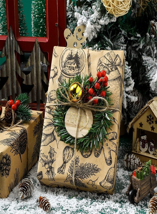 MAYPLUSS Kraft Christmas Wrapping Paper Roll - 3 Mini Roll -17in x120in Per roll,Kraft Vintage Wrapping Paper,Rustic Print for Party,Birthday,Baby Shower,Natural Paper Roll Design (42.3 sqft) - Image 2